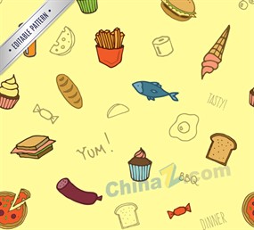 卡通各种快餐食物背景